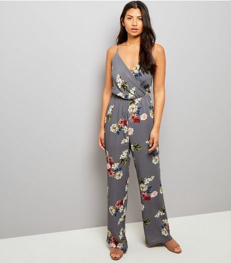 Tall Grey Floral Print Jumpsuit | New Look
