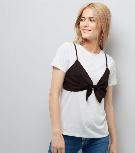 White Contrast Bra Detail T-Shirt | New Look