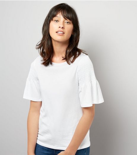 White Shirred Shoulder T-Shirt | New Look
