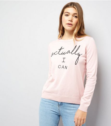 Shell Pink Actually I Can Print Jumper | New Look