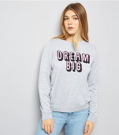 Pale Grey Dream Big Long Sleeve Jumper | New Look
