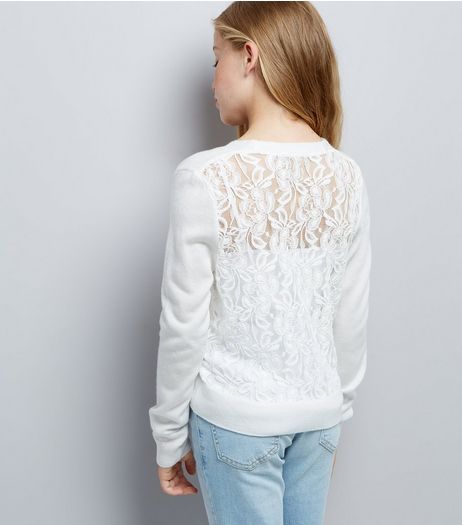 Teens White Lace Back Cardigan | New Look