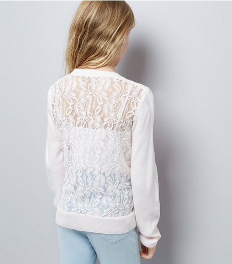 Teens Shell Pink Lace Back Cardigan | New Look