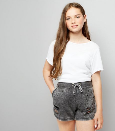Teens Grey Studded Jersey Shorts | New Look