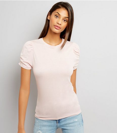 Tall Pink Ruched Sleeve T-Shirt | New Look