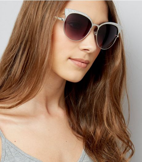 Silver Glitter Cat Eye Sunglasses | New Look