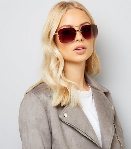 Rose Gold Oversized Square Tinted Sunglasses | New Look