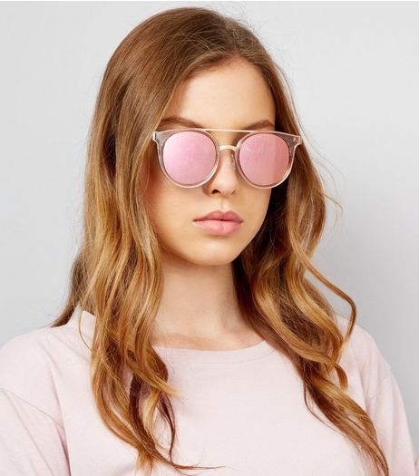 Pink Lens Mirrored Glasses | New Look