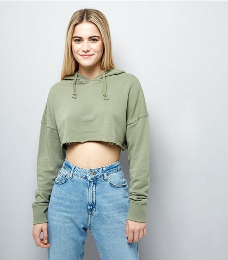 Khaki Cropped Hoodie | New Look
