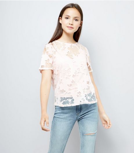 Teens Pink Floral Burnout T-Shirt | New Look