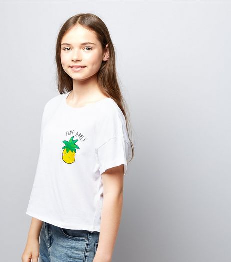 Teens White Fine-Apple Slogan T-Shirt | New Look
