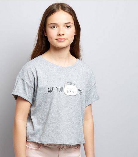 Teens Grey Are You Kitten Me Slogan T-Shirt | New Look