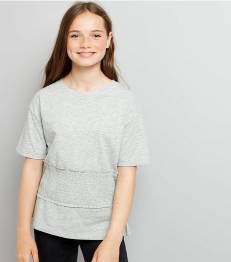 Teens Grey Shirred Waist T-Shirt | New Look