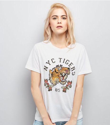 White NYC Tigers Embroidered T-Shirt | New Look