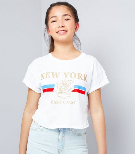 Teens White New York Print Cropped T-Shirt | New Look