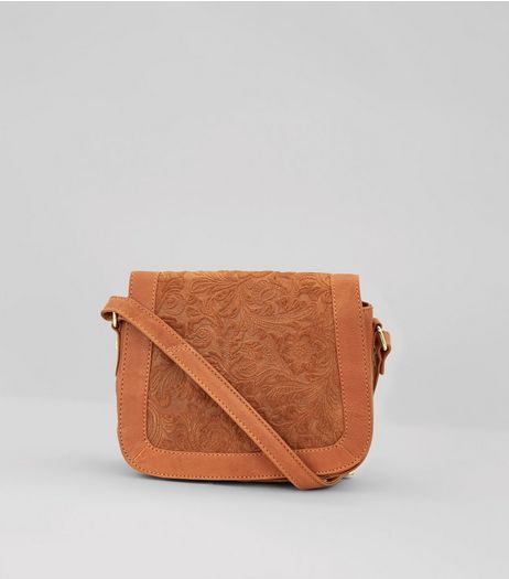 Tan Floral Embossed Saddle Bag | New Look