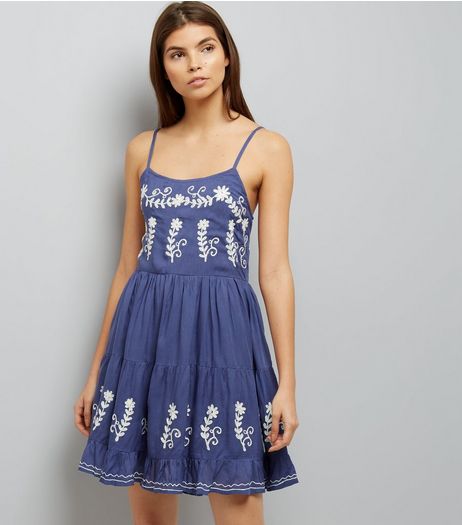 Blue Vanilla Blue Embroidered Summer Dress | New Look