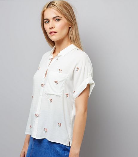 Cream Embroidered Short Sleeve Shirt | New Look