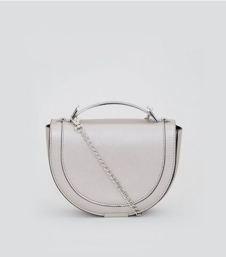 Silver Curved Metal Handle Cross Body Bag | New Look