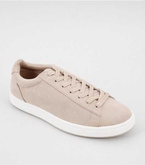 Cream Suedette Lace Up Trainers | New Look