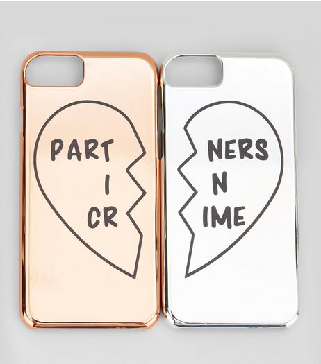 2 Pack Rose Gold and Silver Partners In Crime iPhone Cases | New Look