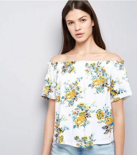 White Floral Print Bardot Top | New Look
