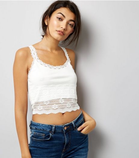 White Lace Trim Cropped Cami | New Look