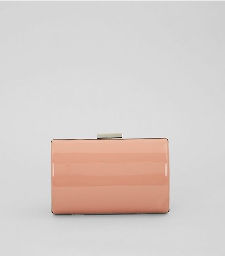 Pink Patent Curved Box Clutch Bag | New Look