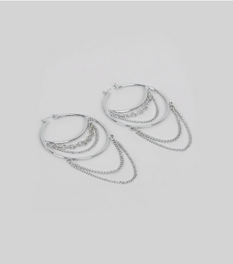 Silver Layered Chain Hoop Earrings | New Look