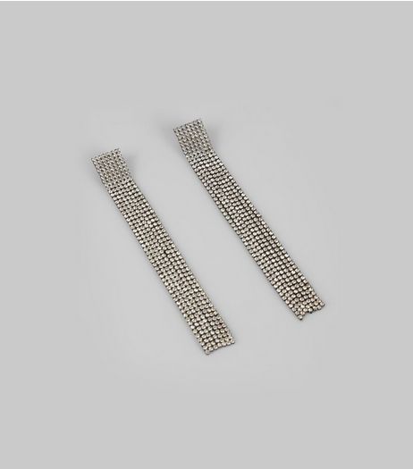 Silver Diamante Tassel Earrings | New Look