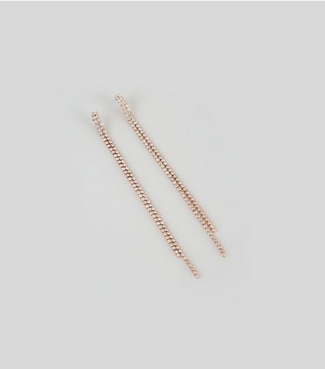 Rose Gold Diamanté Cupchain Drop Earrings | New Look