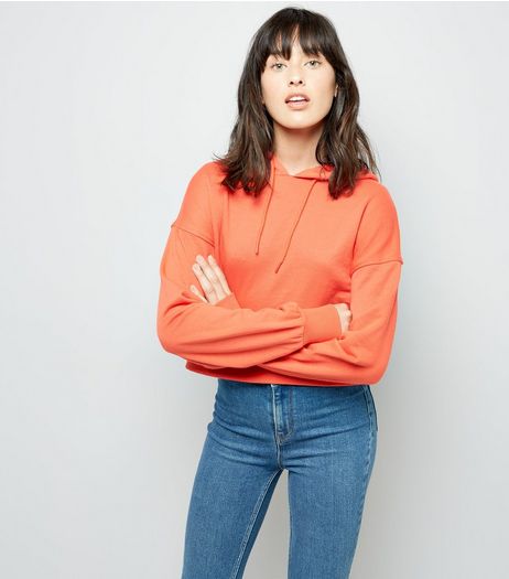 Coral Sleeve Cropped Hoodie | New Look
