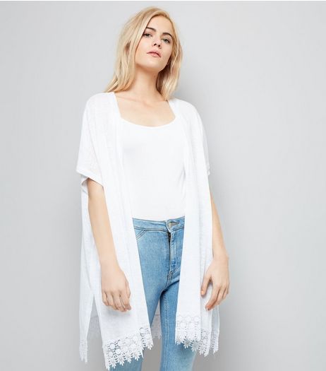 White Crochet Lace Trim Kimono | New Look