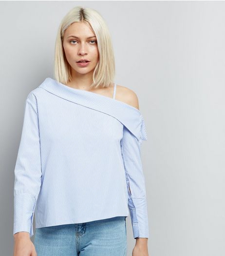 Cameo Rose Blue Stripe Off the Shoulder Top | New Look