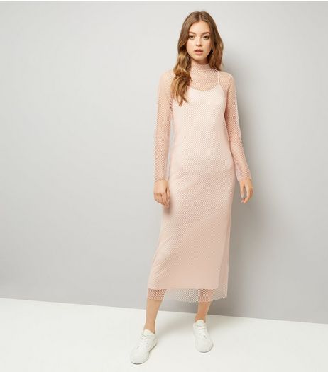 Shell Pink Fishnet Maxi Dress | New Look