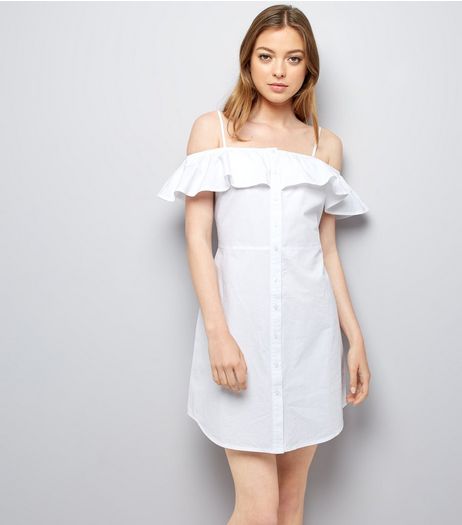 White Button Front Cold Shoulder Sundress | New Look