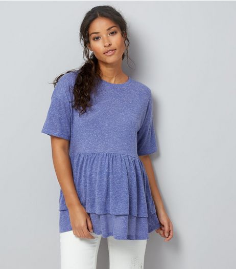 Maternity Blue Double Peplum Hem T-Shirt | New Look