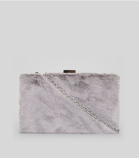 Grey Faux Fur Clutch Bag | New Look