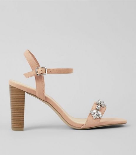 Wide Fit Cream Suedette Embellished Heeled Sandals | New Look