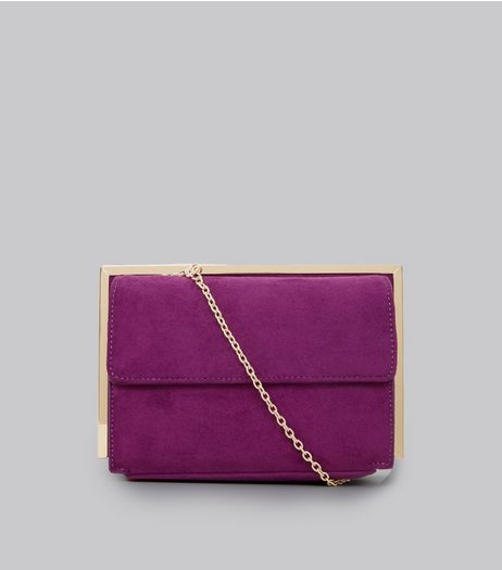 Purple Suedette Metallic Framed Shoulder Bag | New Look