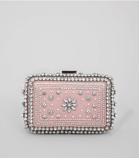 Pink Diamante Embellished Clutch Bag | New Look