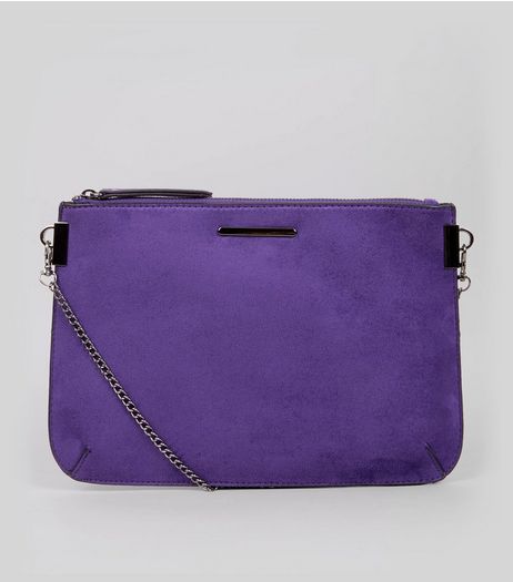Purple Suedette Curve Flat Clutch | New Look