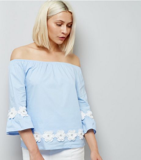 Blue Vanilla Blue Daisy Hem Bardot Neck Top | New Look