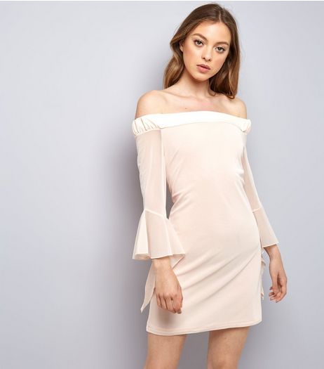 Blue Vanilla Shell Pink Frill Mesh Sleeve Dress | New Look