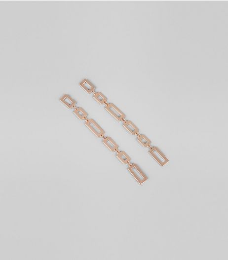 Rose Gold Rectangular Cut Out Drop Earrings | New Look