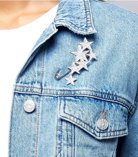 Silver Star Diamante Embellished Safety Pin | New Look