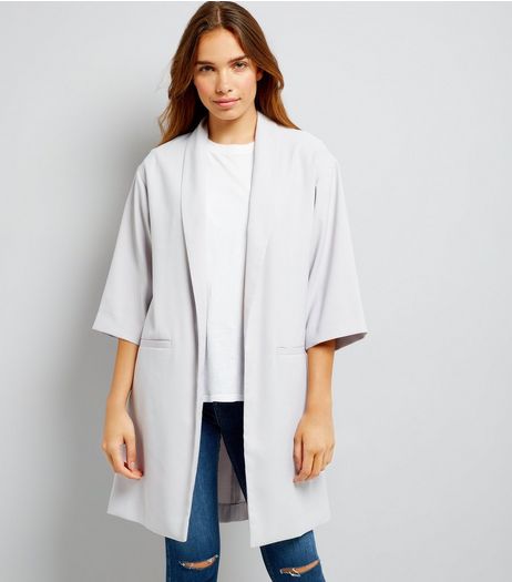 Grey Satin Crepe Longline Kimono | New Look