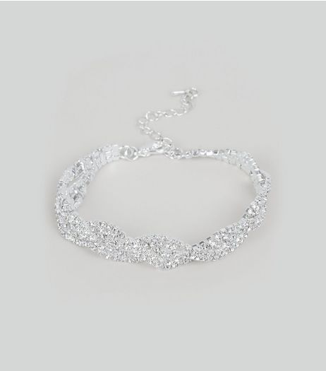 Silver Diamante Twisted Bracelet | New Look
