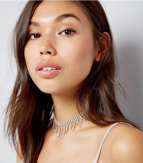 Silver Gemstone Waterfall Choker | New Look
