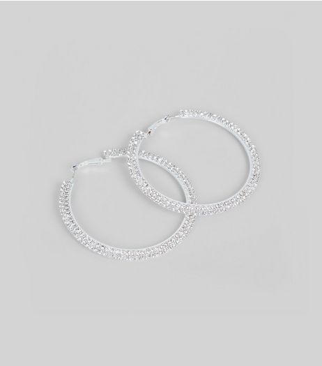 Silver Diamante Hoop Earrings | New Look